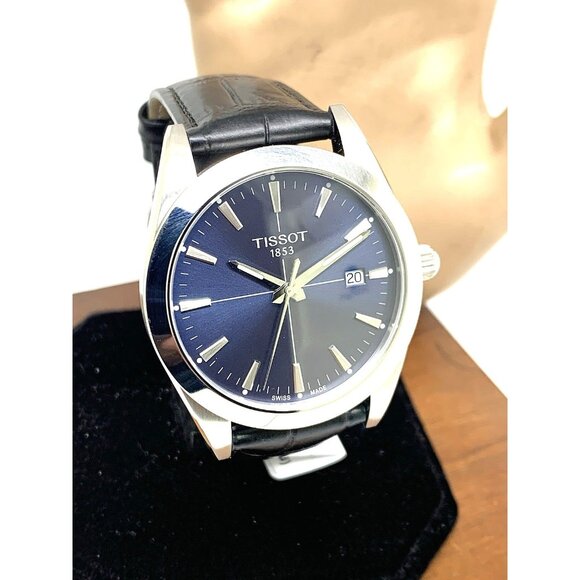 Tissot Men's Watch Swiss Quartz Blue Dial 40mm Black Leather Band T1274101604101 - Picture 1 of 15